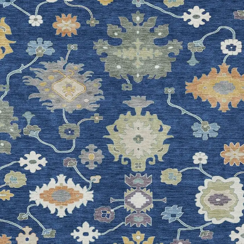 Navy Blue And Ivory Oriental Washable Indoor Outdoor Area Rug Photo 3