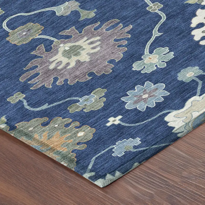 Navy Blue And Ivory Oriental Washable Indoor Outdoor Area Rug Photo 5