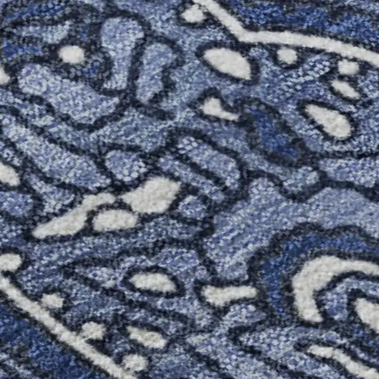 Navy Blue And Ivory Paisley Washable Area Rug With UV Protection Photo 4