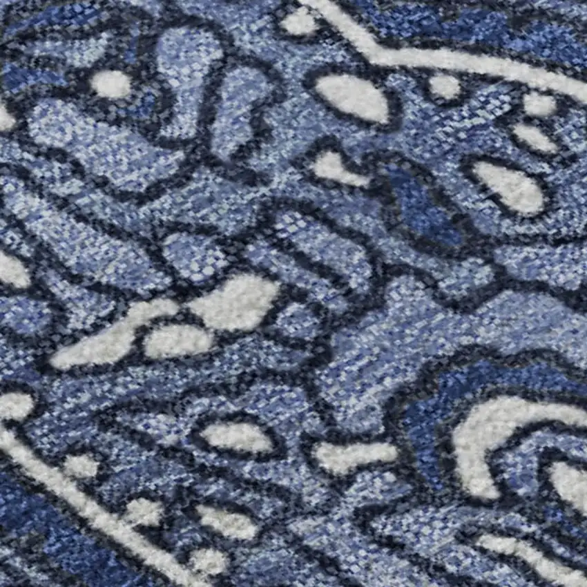 Navy Blue And Ivory Paisley Washable Area Rug With UV Protection Photo 4