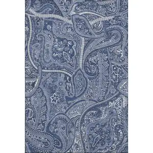 Photo of Navy Blue And Ivory Paisley Washable Area Rug With UV Protection