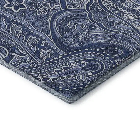 Navy Blue And Ivory Paisley Washable Area Rug With UV Protection Photo 8
