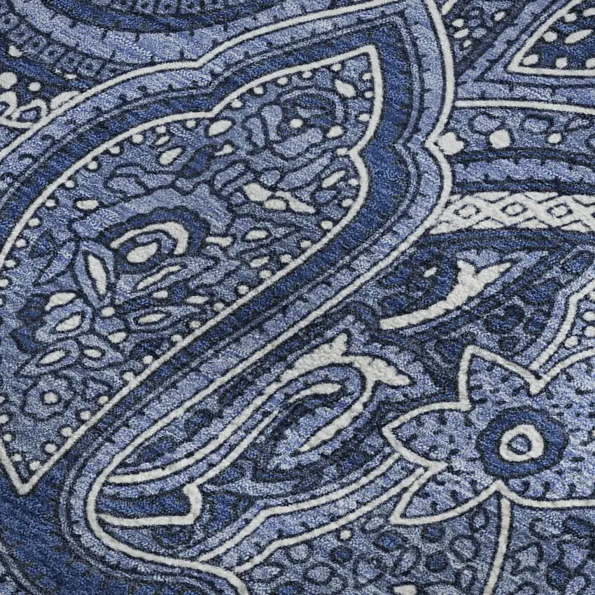 Navy Blue And Ivory Paisley Washable Area Rug With UV Protection Photo 5