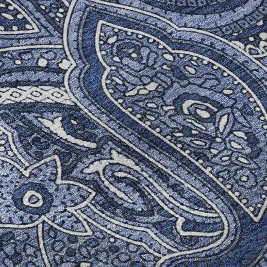 Navy Blue And Ivory Paisley Washable Area Rug With UV Protection Photo 3