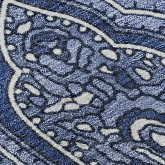 Navy Blue And Ivory Paisley Washable Area Rug With UV Protection Photo 4