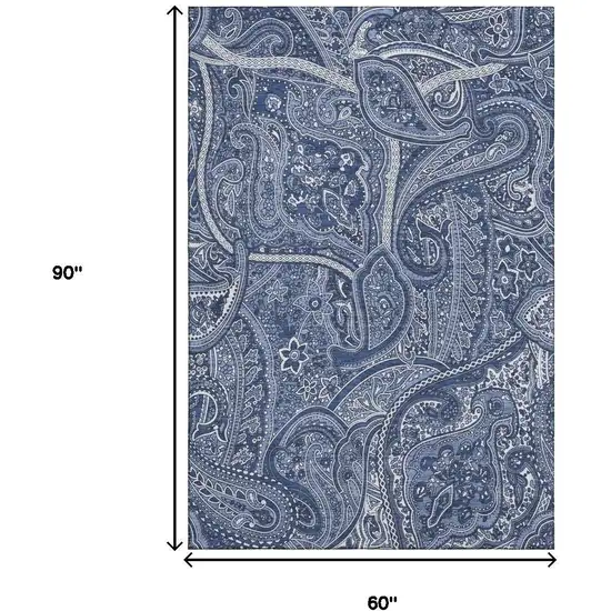 Navy Blue And Ivory Paisley Washable Area Rug With UV Protection Photo 8