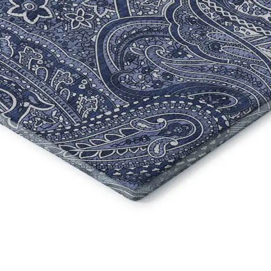 Navy Blue And Ivory Paisley Washable Area Rug With UV Protection Photo 9