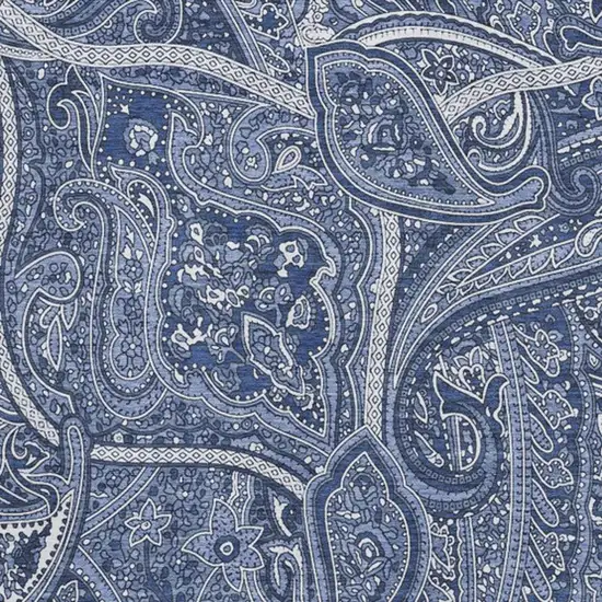Navy Blue And Ivory Paisley Washable Area Rug With UV Protection Photo 3