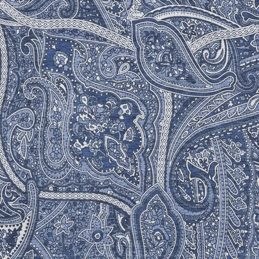 Navy Blue And Ivory Paisley Washable Area Rug With UV Protection Photo 3