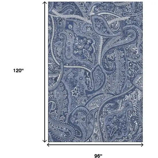 Navy Blue And Ivory Paisley Washable Area Rug With UV Protection Photo 7