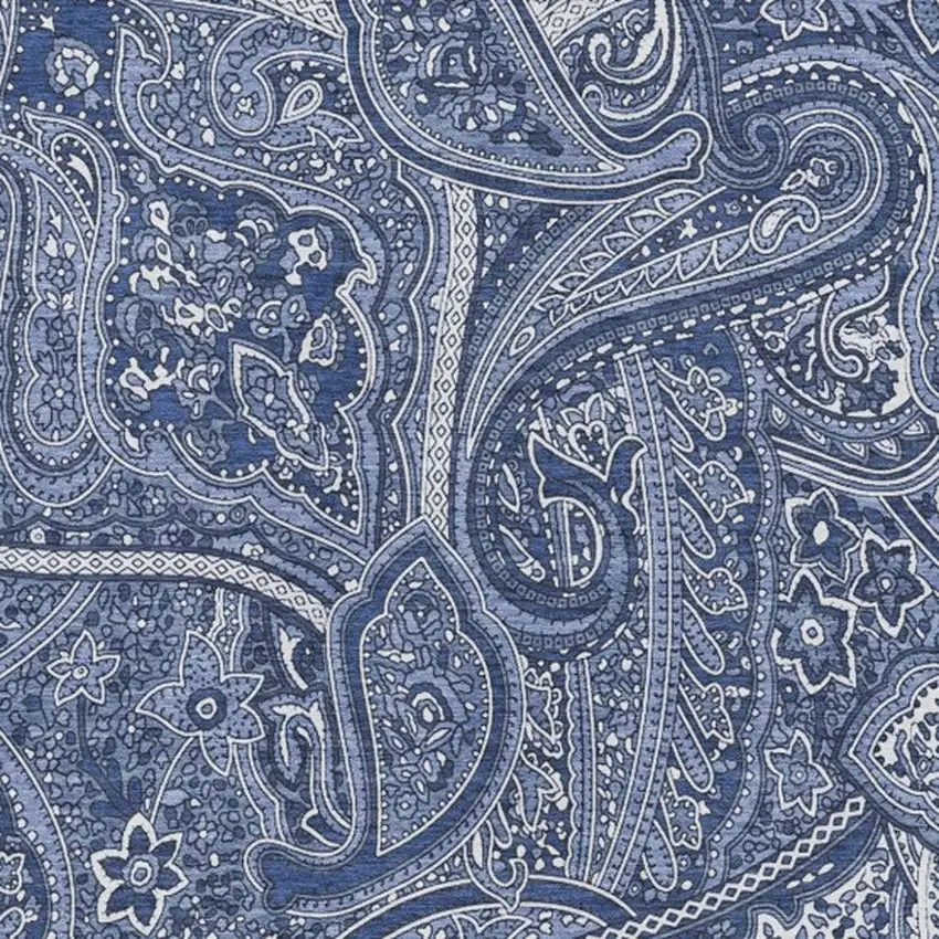 Navy Blue And Ivory Paisley Washable Area Rug With UV Protection Photo 8