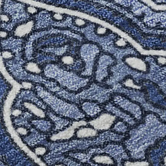 Navy Blue And Ivory Paisley Washable Area Rug With UV Protection Photo 4