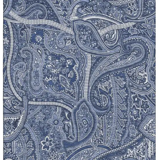 Navy Blue And Ivory Paisley Washable Area Rug With UV Protection Photo 9