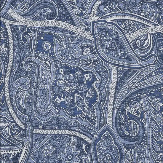 Navy Blue And Ivory Paisley Washable Area Rug With UV Protection Photo 6