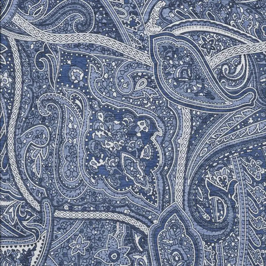 Navy Blue And Ivory Paisley Washable Area Rug With UV Protection Photo 6