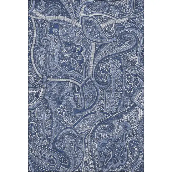 Navy Blue And Ivory Paisley Washable Area Rug With UV Protection Photo 1