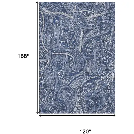 Navy Blue And Ivory Paisley Washable Area Rug With UV Protection Photo 3