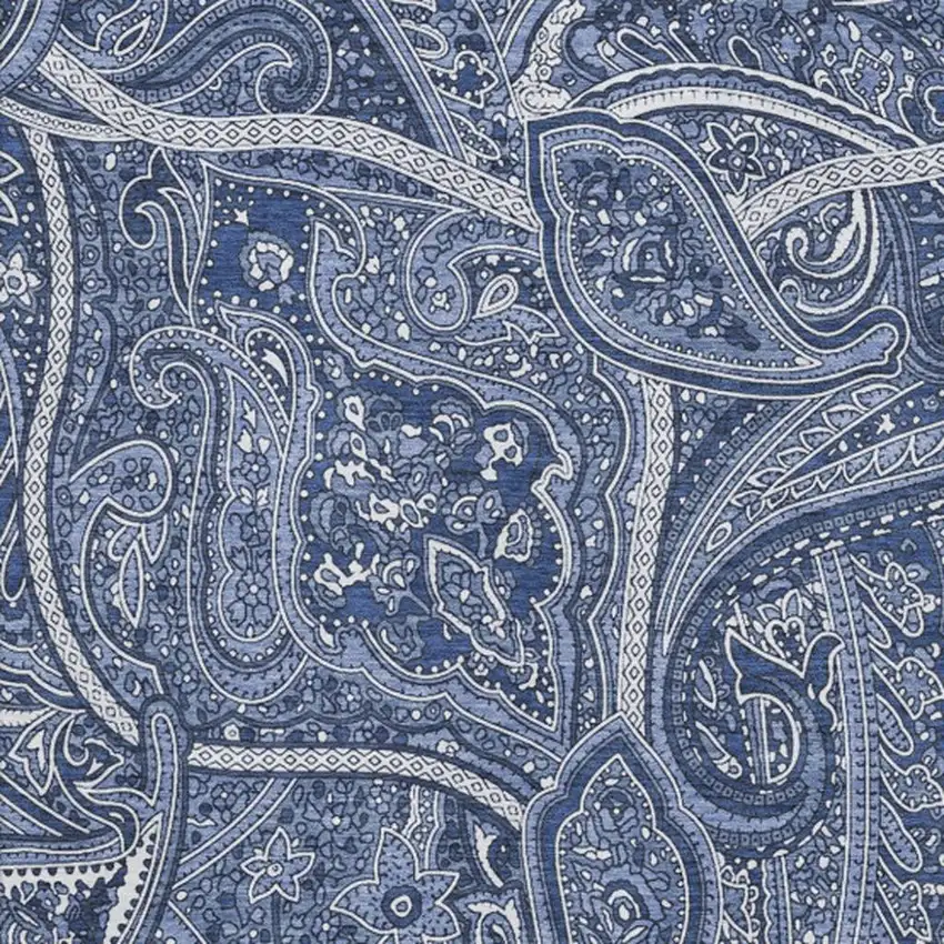 Navy Blue And Ivory Paisley Washable Area Rug With UV Protection Photo 7