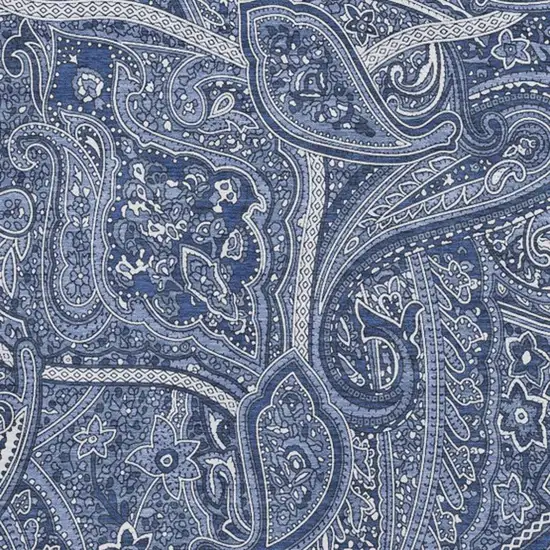 Navy Blue And Ivory Paisley Washable Area Rug With UV Protection Photo 5