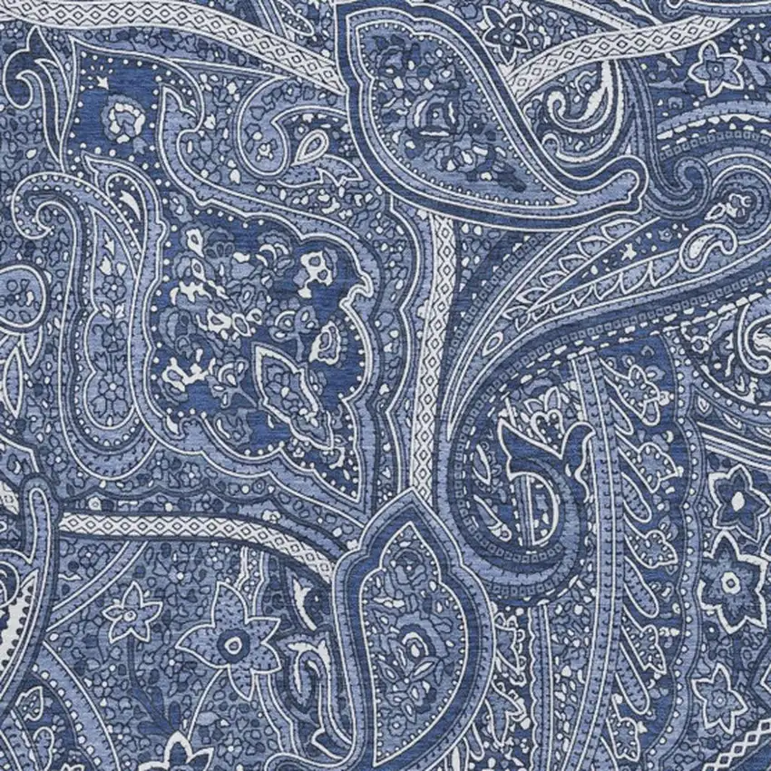 Navy Blue And Ivory Paisley Washable Area Rug With UV Protection Photo 5