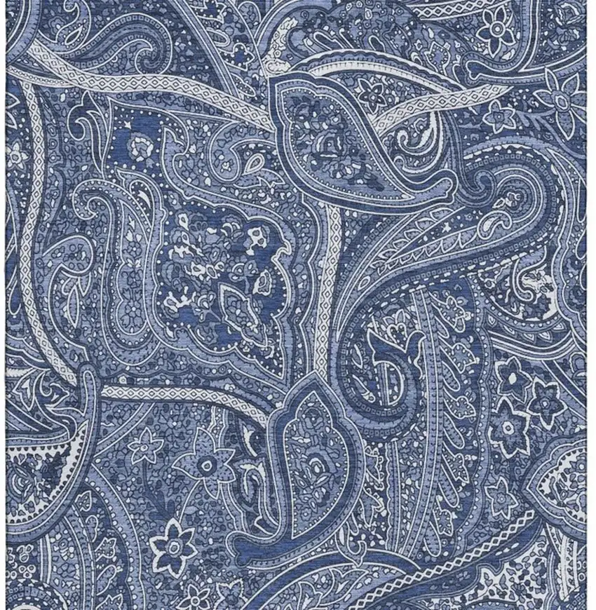 Navy Blue And Ivory Paisley Washable Area Rug With UV Protection Photo 6