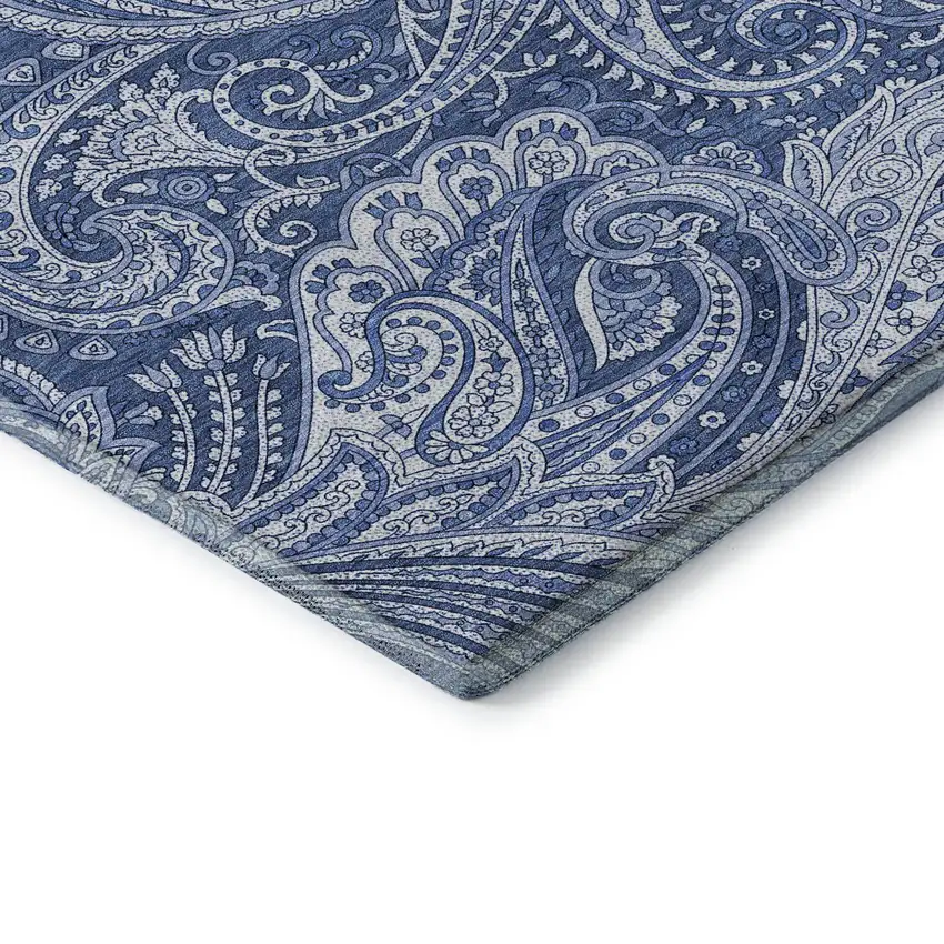 Navy Blue And Ivory Paisley Washable Area Rug With UV Protection Photo 7