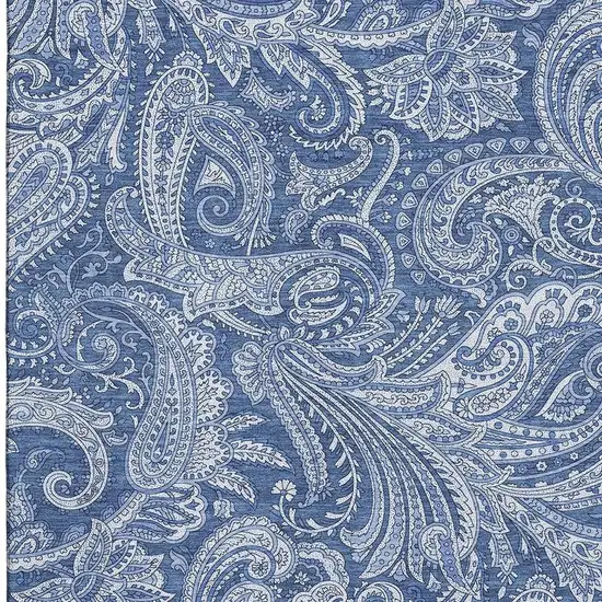 Navy Blue And Ivory Paisley Washable Area Rug With UV Protection Photo 3