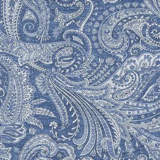 Navy Blue And Ivory Paisley Washable Area Rug With UV Protection Photo 2