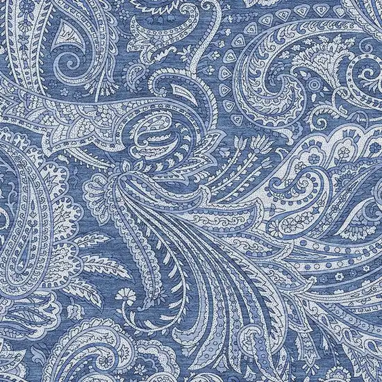 Navy Blue And Ivory Paisley Washable Area Rug With UV Protection Photo 2