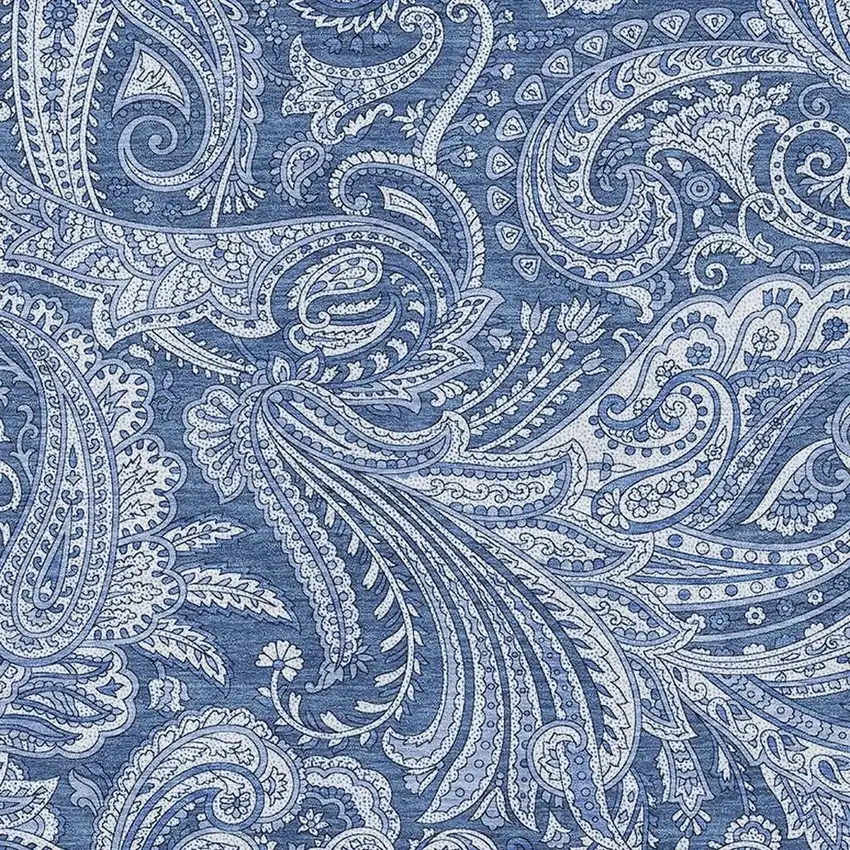 Navy Blue And Ivory Paisley Washable Area Rug With UV Protection Photo 2