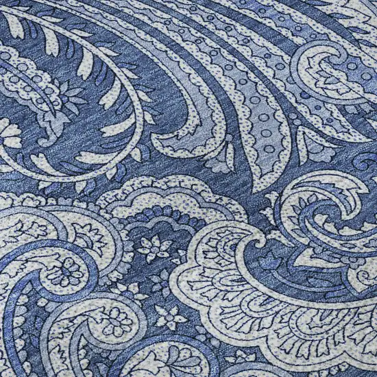 Navy Blue And Ivory Paisley Washable Area Rug With UV Protection Photo 9