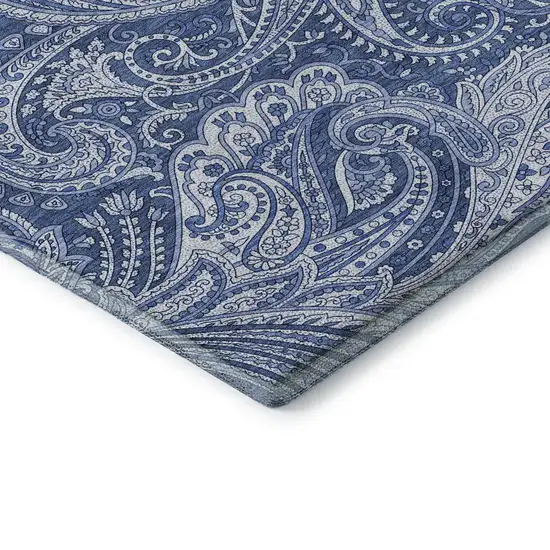 Navy Blue And Ivory Paisley Washable Area Rug With UV Protection Photo 7