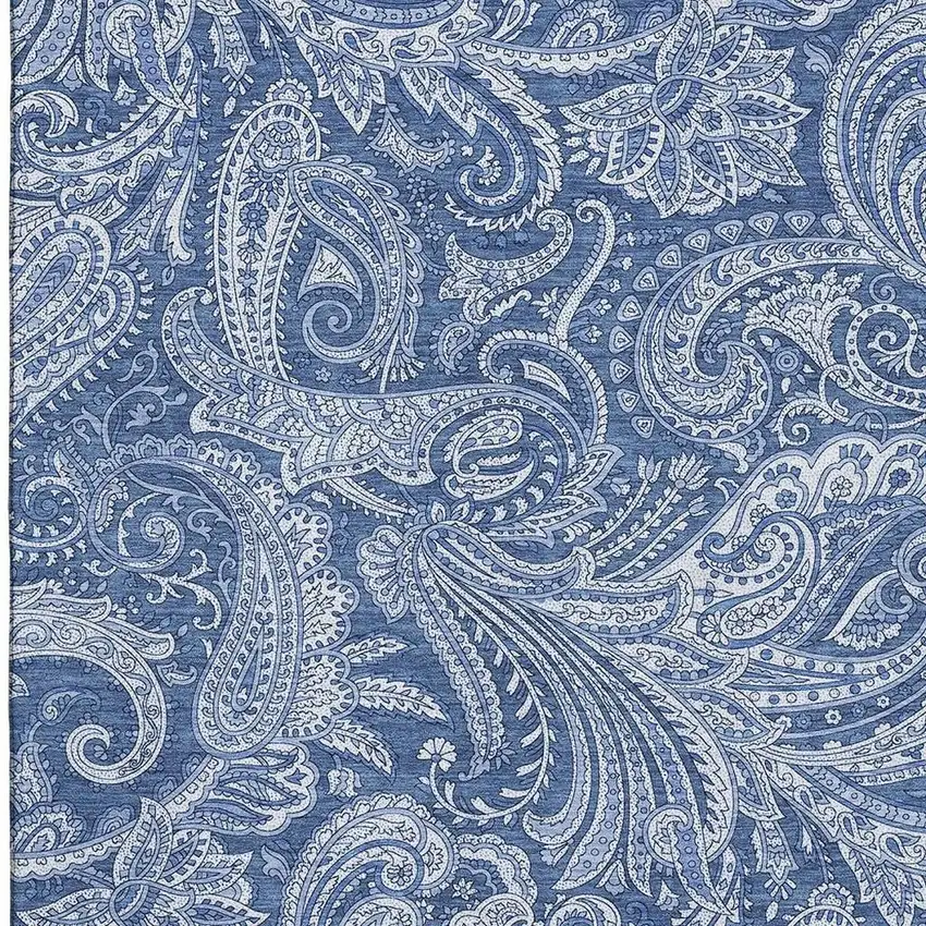 Navy Blue And Ivory Paisley Washable Area Rug With UV Protection Photo 3