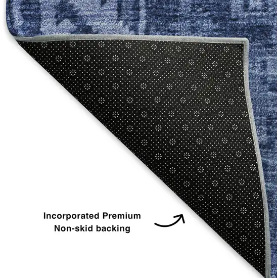 Navy Blue And Ivory Patchwork Washable Area Rug With UV Protection Photo 7