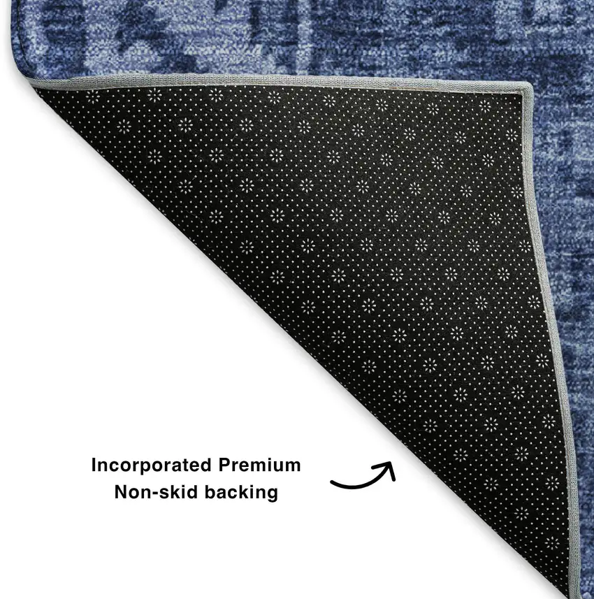 Navy Blue And Ivory Patchwork Washable Area Rug With UV Protection Photo 7