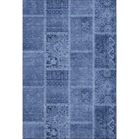 Navy Blue And Ivory Patchwork Washable Area Rug With UV Protection Photo 4