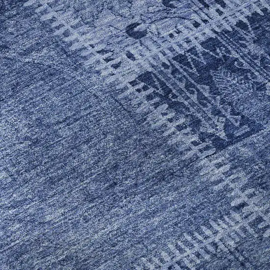 Navy Blue And Ivory Patchwork Washable Area Rug With UV Protection Photo 9