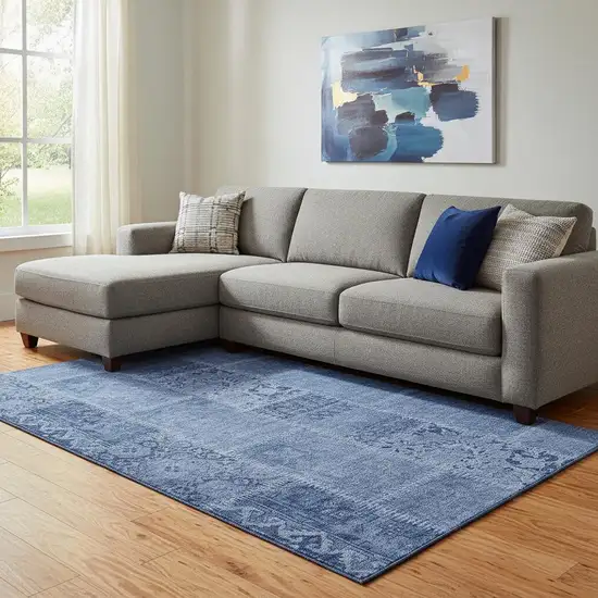 Navy Blue And Ivory Patchwork Washable Area Rug With UV Protection Photo 1