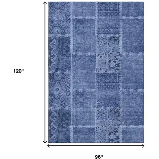 Navy Blue And Ivory Patchwork Washable Area Rug With UV Protection Photo 3