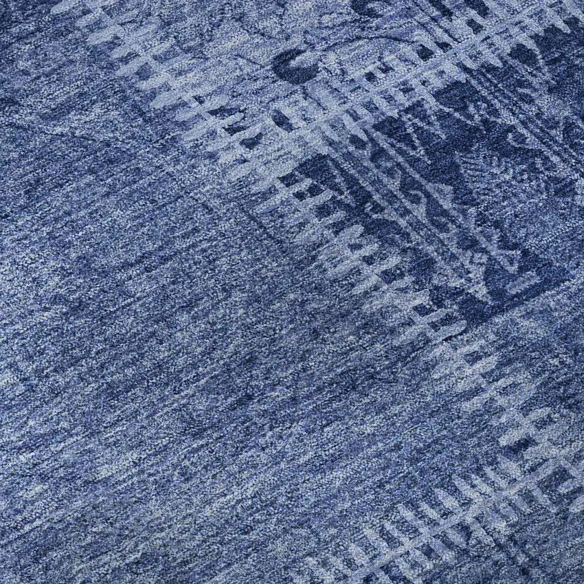 Navy Blue And Ivory Patchwork Washable Area Rug With UV Protection Photo 9