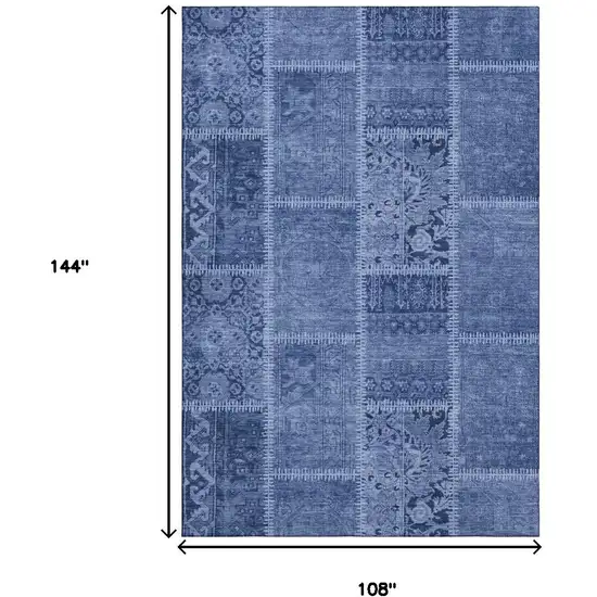 Navy Blue And Ivory Patchwork Washable Area Rug With UV Protection Photo 3