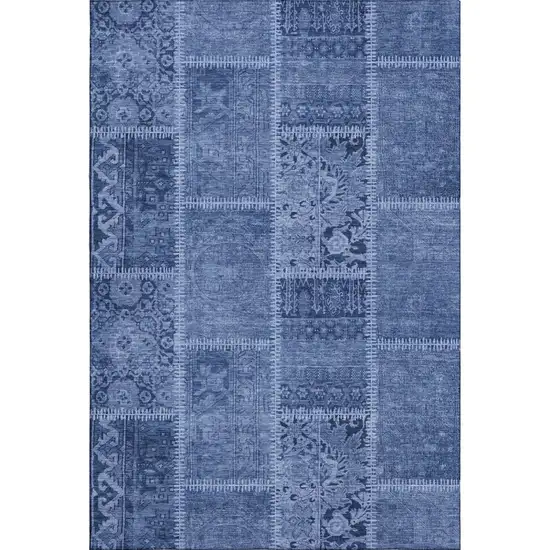 Navy Blue And Ivory Patchwork Washable Area Rug With UV Protection Photo 1