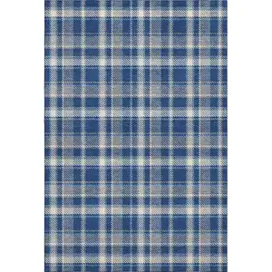 Photo of Navy Blue And Ivory Plaid Washable Area Rug With UV Protection