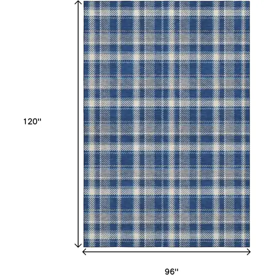 Navy Blue And Ivory Plaid Washable Area Rug With UV Protection Photo 8