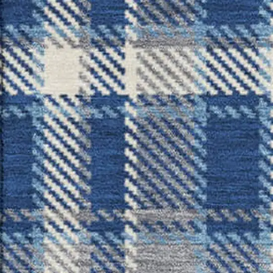 Navy Blue And Ivory Plaid Washable Area Rug With UV Protection Photo 3