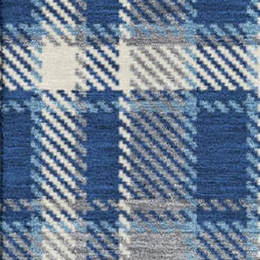 Navy Blue And Ivory Plaid Washable Area Rug With UV Protection Photo 3