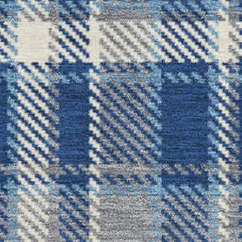 Navy Blue And Ivory Plaid Washable Area Rug With UV Protection Photo 3
