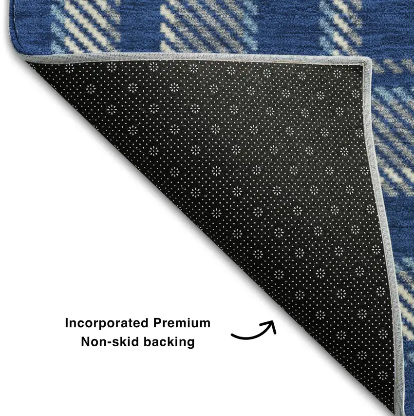 Navy Blue And Ivory Plaid Washable Area Rug With UV Protection Photo 7