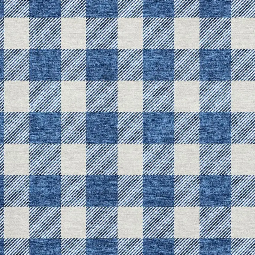 Navy Blue And Ivory Plaid Washable Area Rug With UV Protection Photo 2