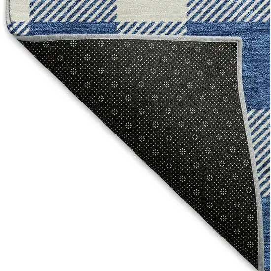 Navy Blue And Ivory Plaid Washable Area Rug With UV Protection Photo 6